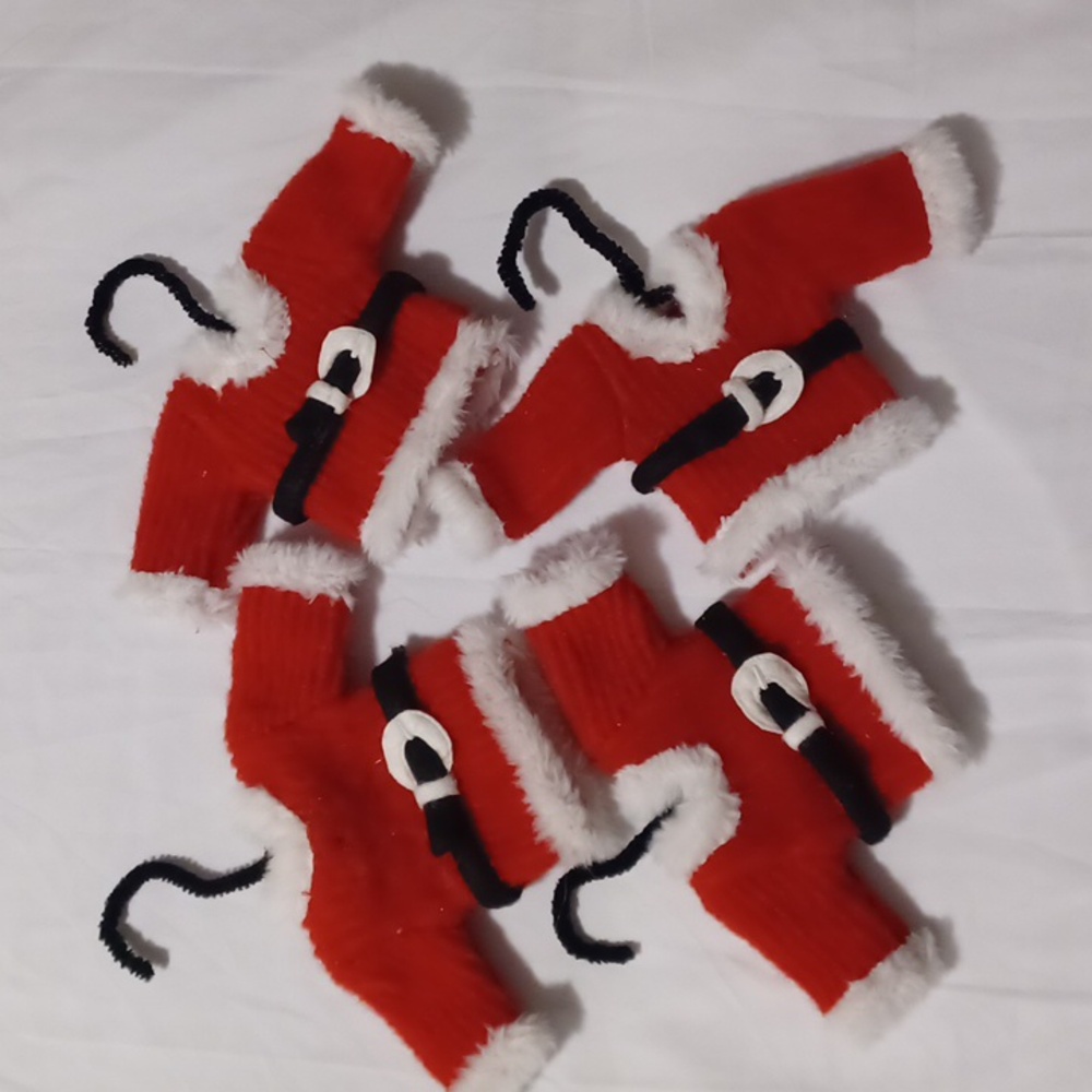 4 Dept 56 Santa Claus Felt Plush Fur Coats on Hanger Ornaments